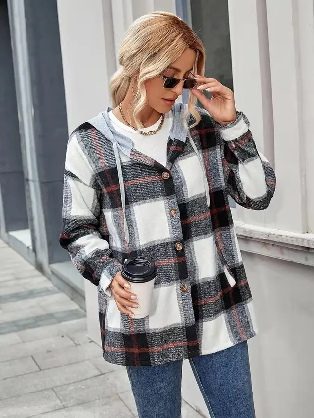 Women Cardigan Women's Plaid Woolen Coat Black - Shop at LoveMi