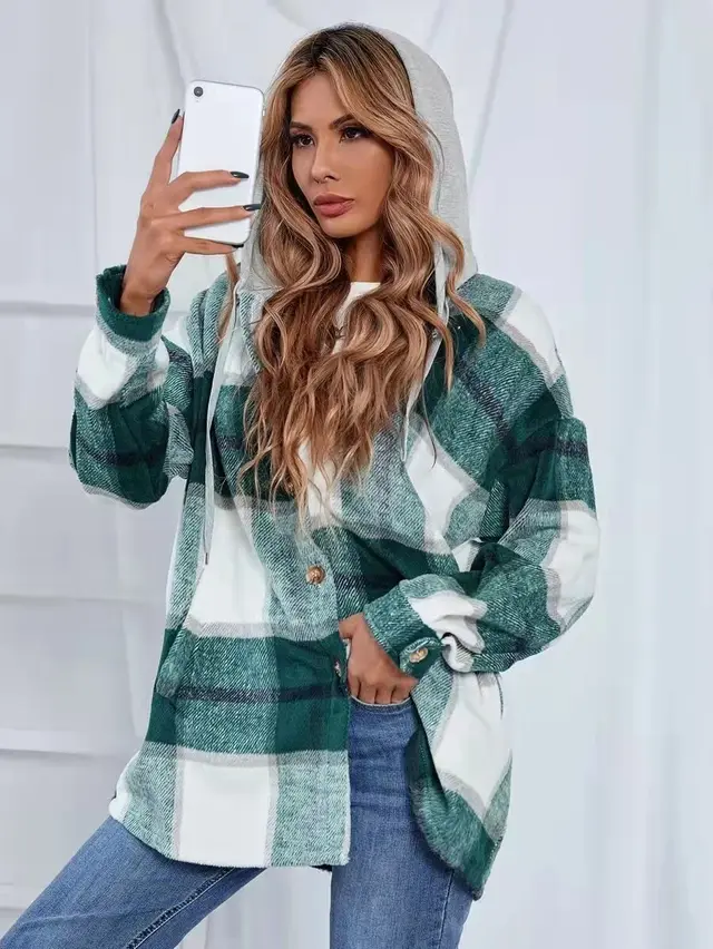 Women Cardigan Women's Plaid Woolen Coat Green - Shop at LoveMi