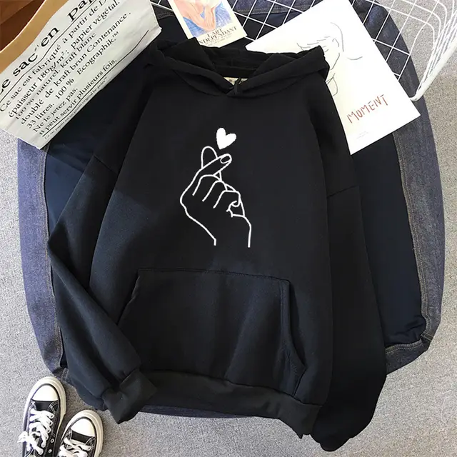 Love Than Heart Long Sleeve Fleece Candy Color Hoodie Sweater Black - Shop at LoveMi