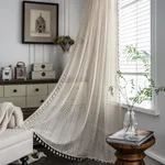 Translucent American Country Hollow Crochet Curtain - Rice Broom Wear Rod