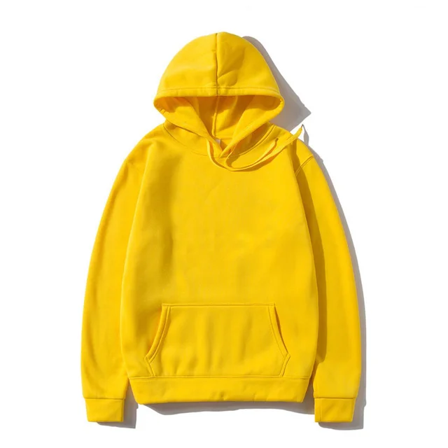 Cotton Fleece Solid Color Hoodie Sweatshirt Yellow - Shop at LoveMi