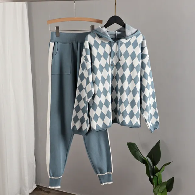Hooded Top Fashion Casual Sports Two piece Suit Blue - Shop at LoveMi