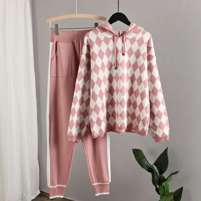 Hooded Top Fashion Casual Sports Two piece Suit Pink - Shop at LoveMi