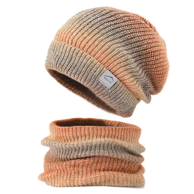 Korean Version Of The Gradient Color Woolen Hat Thick Warm Ear Protection Cold Gradient Orange - Shop at LoveMi