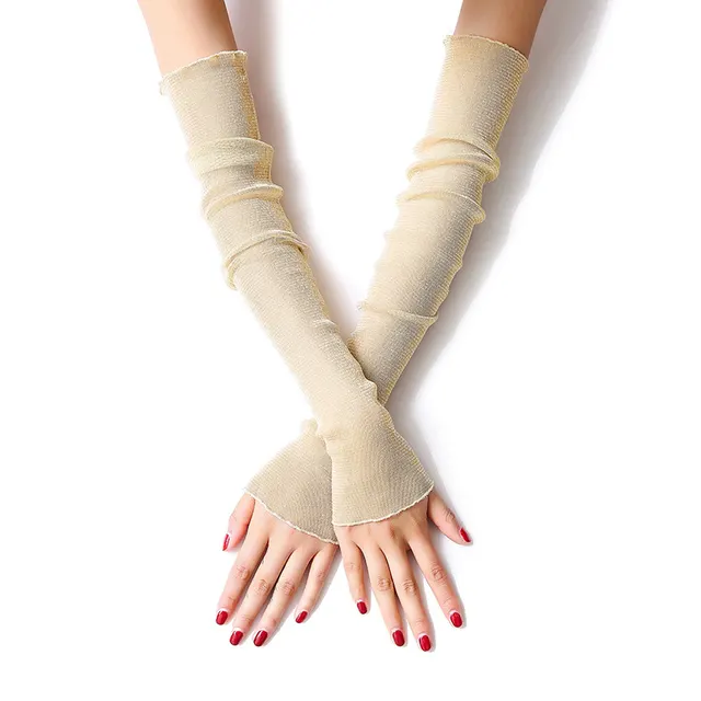 Summer Ice Silk Sleeves Women's Lace Driving Thin Arm Guards Lurexbeige - Shop at LoveMi