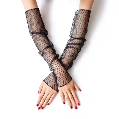 Summer Ice Silk Sleeves Women's Lace Driving Thin Arm Guards Wave Black - Shop at LoveMi