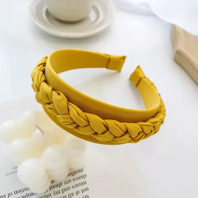 Solid Color Fabric Braided Braid Hair Accessories Headband Yellow - Shop at LoveMi