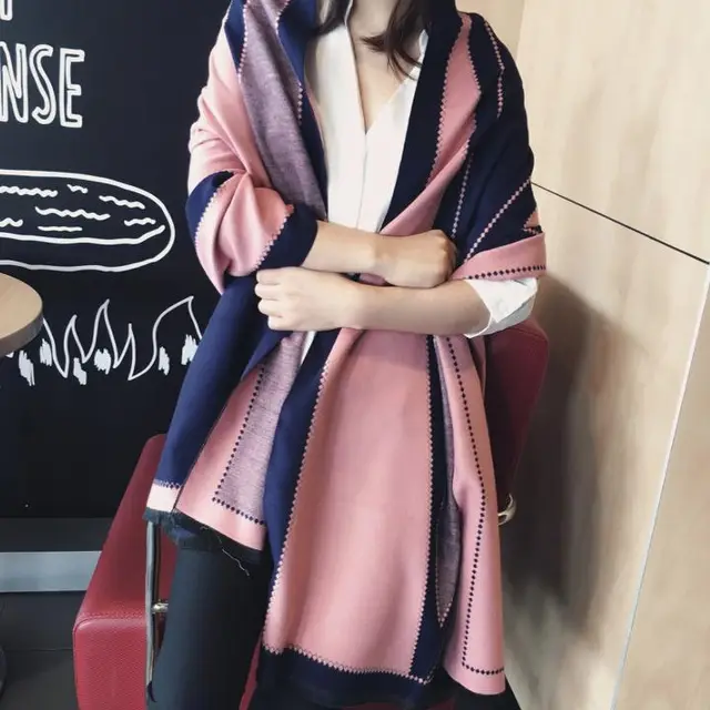 Double sided Increase Office Dual use Long Scarf Navy Pink - Shop at LoveMi