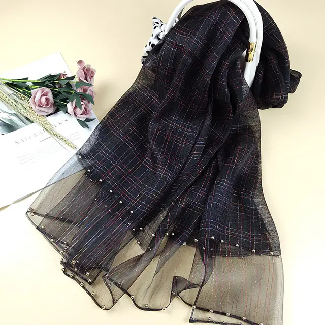 Small Fragrance Elegant Sunscreen Shawl Silk Scarf Black - Shop at LoveMi
