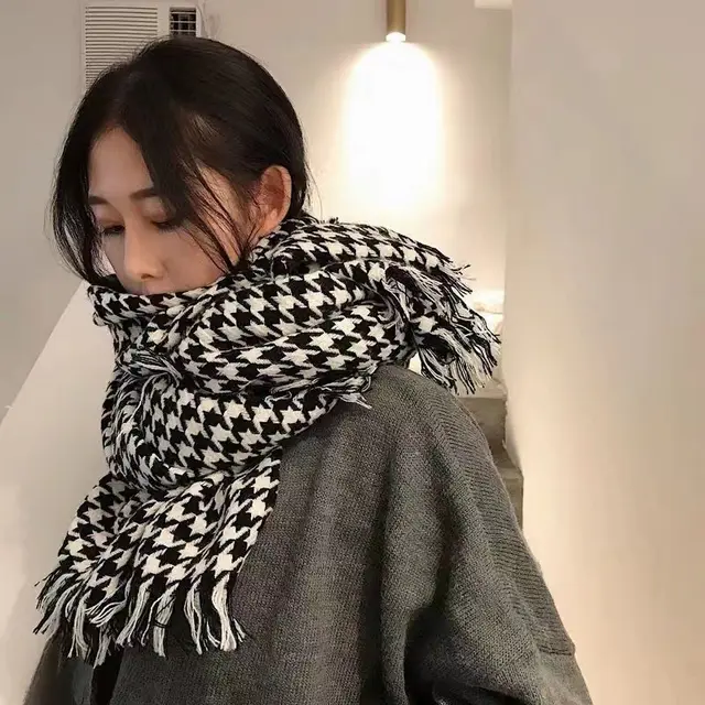 Imitated Wool All match Double sided Autumn And Winter Thickened Warm Scarf Black - Shop at LoveMi