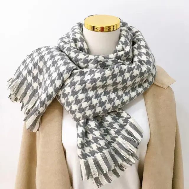 Imitated Wool All match Double sided Autumn And Winter Thickened Warm Scarf Houndstoothgrey - Shop at LoveMi