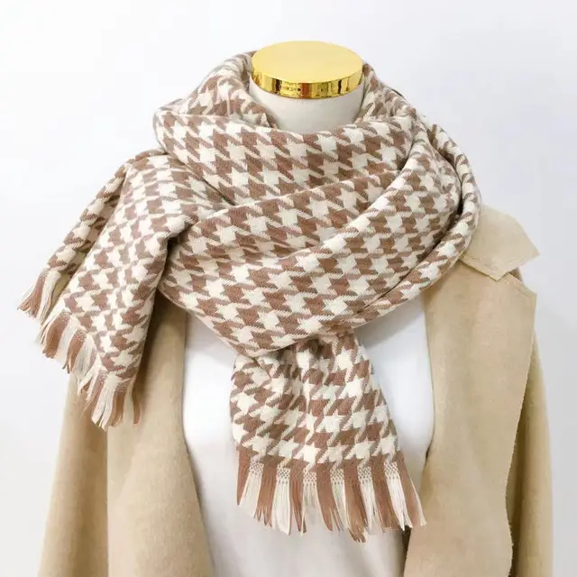 Imitated Wool All match Double sided Autumn And Winter Thickened Warm Scarf Houndstoothkhaki - Shop at LoveMi