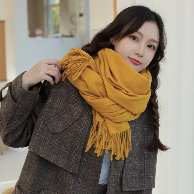Imitated Wool All match Double sided Autumn And Winter Thickened Warm Scarf Solid Yellow - Shop at LoveMi