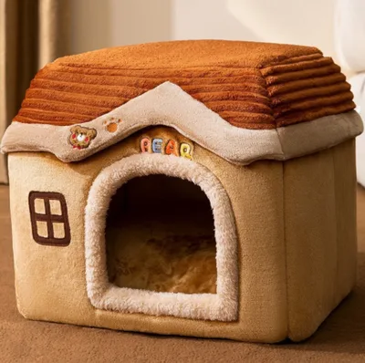 Foldable Dog House Pet Cat Bed Winter Dog Villa Sleep Kennel Removable Nest Warm Enclosed Cave Sofa Pets Supplies Brown Bear Castle - Shop at LoveMi