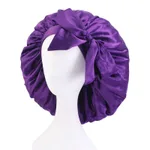 Extra Large Streamer Satin Round Hat With Bow Head - Purple