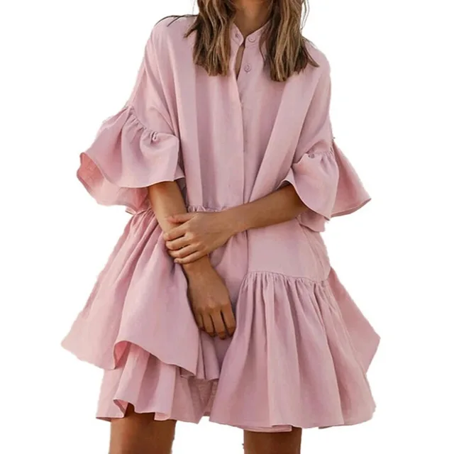 Chiffon Loose Solid Color High end Dress Pink - Shop at LoveMi