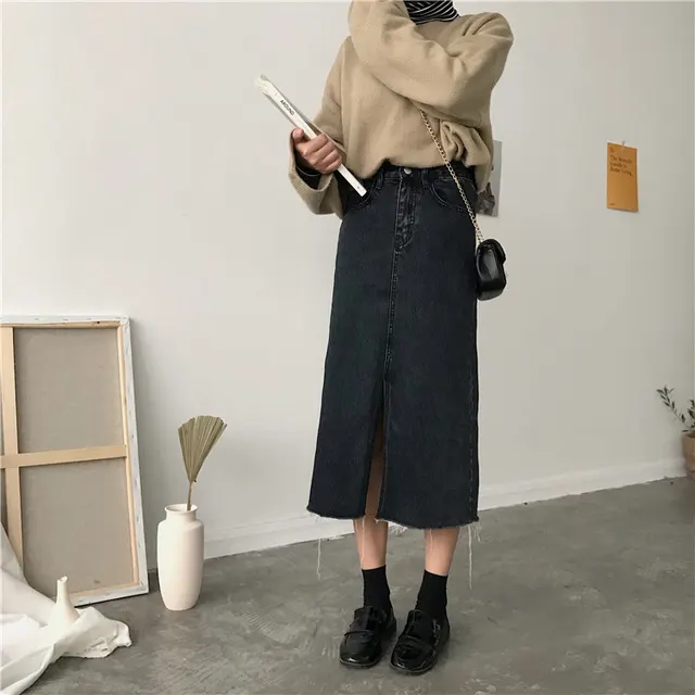 Denim Skirt Women's Autumn And Winter New Style Black - Shop at LoveMi