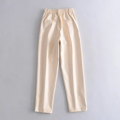 Women's Casual Faux Leather Trousers Apricot - Shop at LoveMi