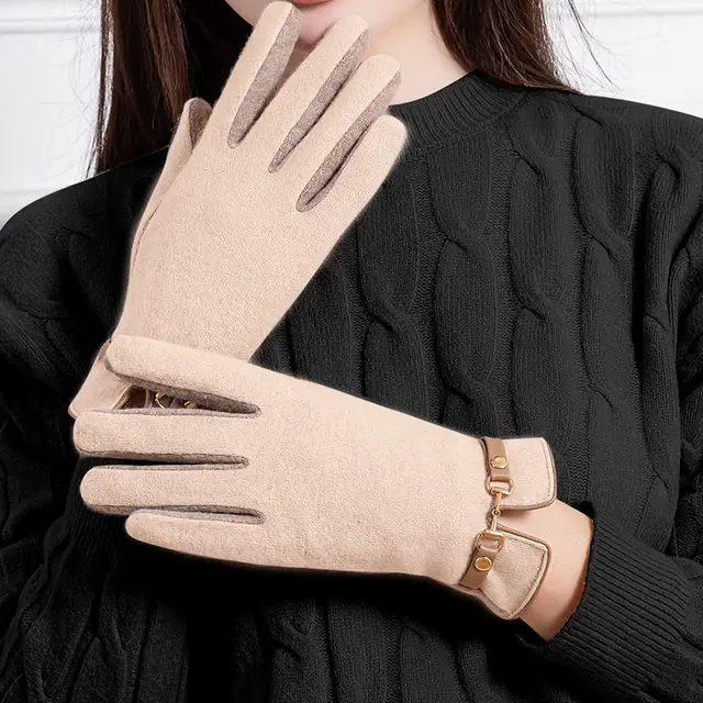 New Women's Autumn And Winter Cashmere Gloves Khaki - Shop at LoveMi