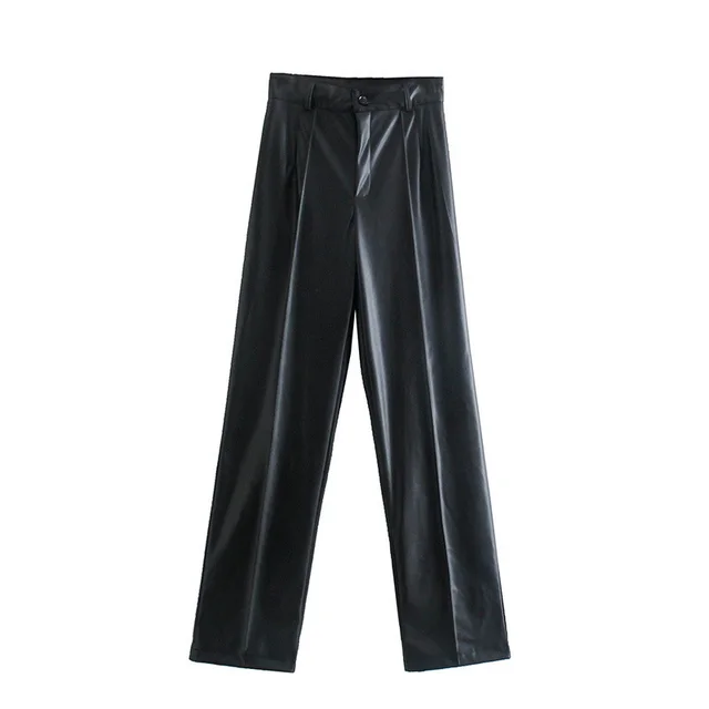 European And American Style Straight High Waist Leather Casual Look Thin Black - Shop at LoveMi