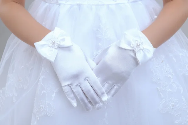 Flower Girl Long Gloves Children's Gloves Girls Bowknot Dress Gloves White - Shop at LoveMi