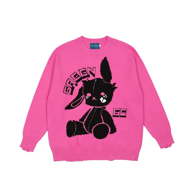 Loose Crew Neck Sweater Street Trend Pullover Long Sleeve Pink - Shop at LoveMi