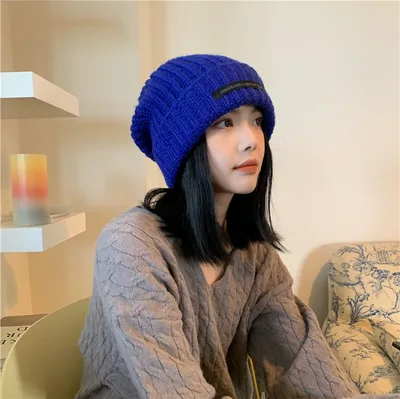 Hat Women's Autumn And Winter New Patch Net Red Big Head Woolen Blue - Shop at LoveMi