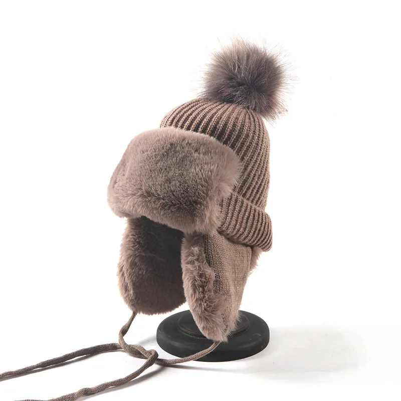 Women's Winter Woolen Knitted Lei Feng Hat - Khaki