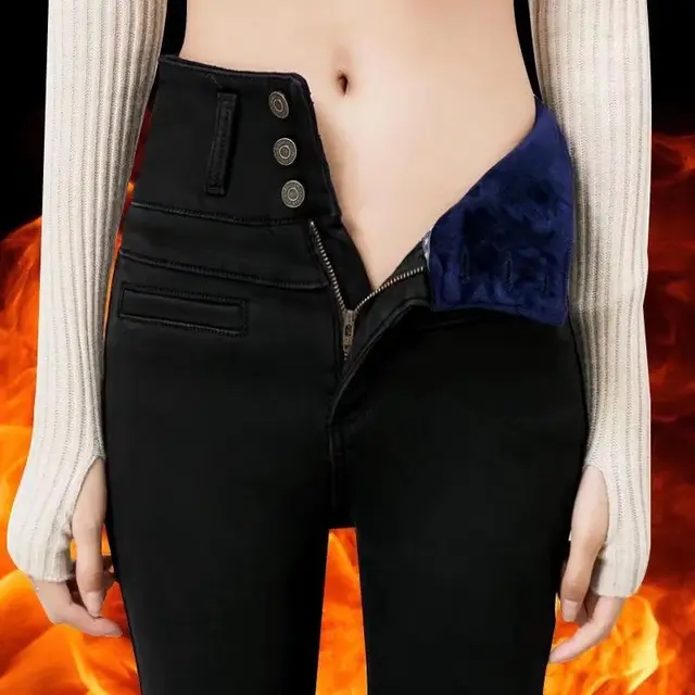 Black Plush Fleece High Rise Stretch Jeans Black - Shop at LoveMi