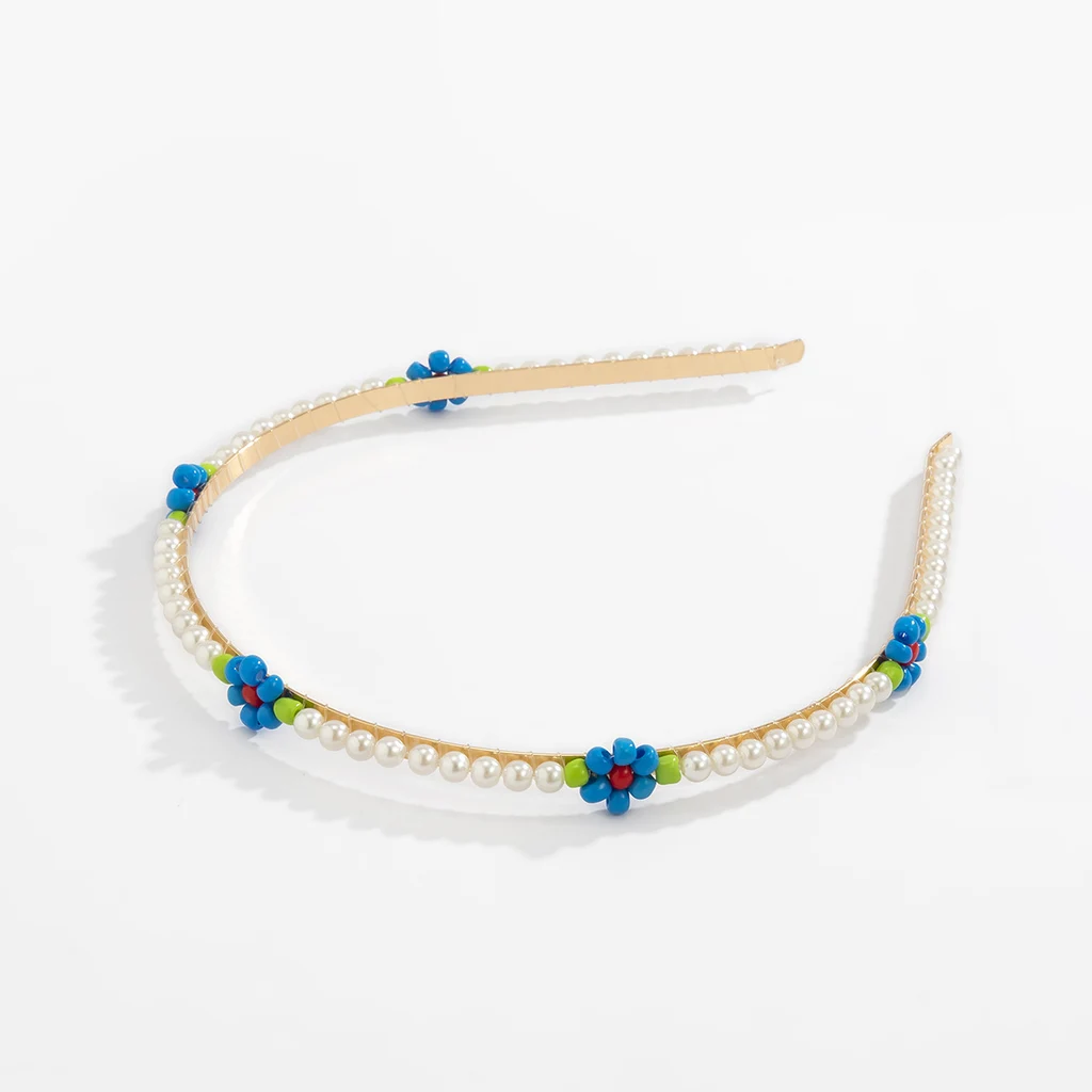 Simple AndPearl Flower Headband - Blue