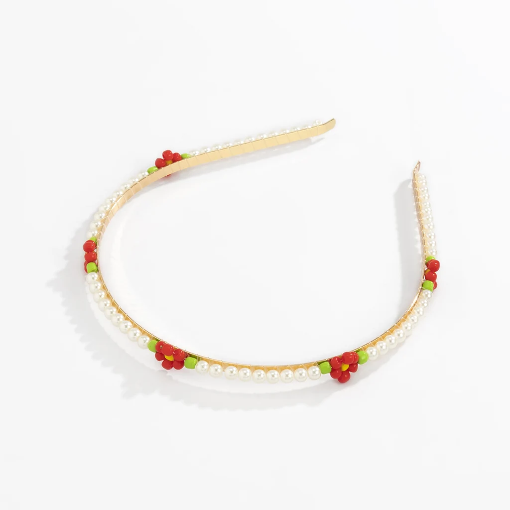 Simple AndPearl Flower Headband - Red