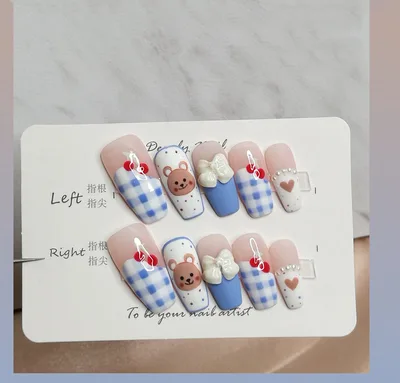 Hand painted Checkered Cherry Bear With Nails Photo Color - Shop at LoveMi
