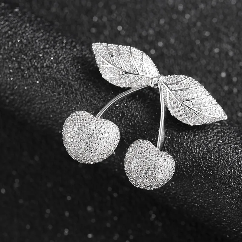 Women's Fruit Pin Cherries Temperament Brooch - Silver