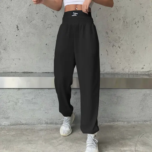 Women's High Waist Sports Loose Fitting Trousers Black - Shop at LoveMi