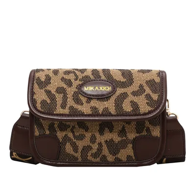 Letter Wide Shoulder Strap Leopard Print Fashion Small Square Bag Leopard - Shop at LoveMi