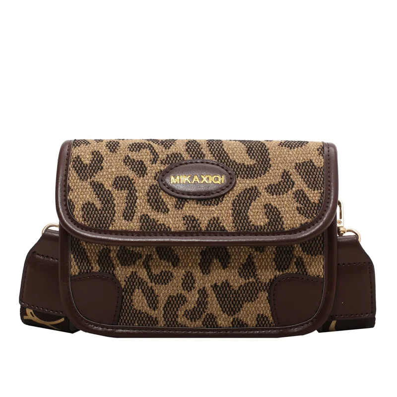 Letter Wide Shoulder Strap Leopard Print Fashion Small Square Bag Leopard - Shop at LoveMi