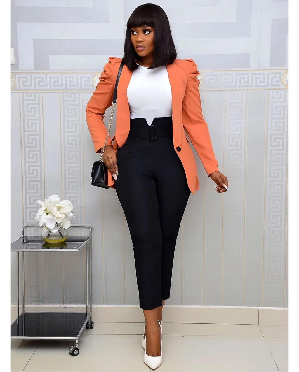 Women's Autumn And Winter New Casual Style Pleated Solid Color Jacket - Orange - View 1