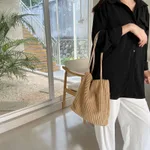 Casual Tote Bag Corduroy Bucket - Khaki