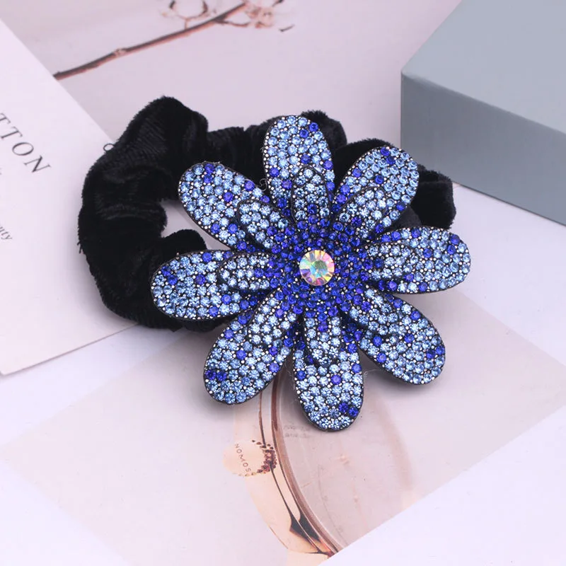 Ethnic Feng Shui Diamond Fabric Pig Intestine Hair Tie Headdress - Blue
