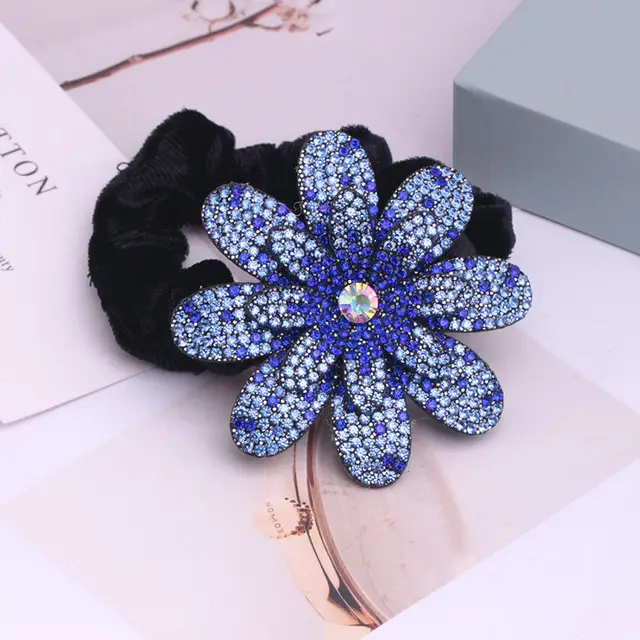 Ethnic Feng Shui Diamond Fabric Pig Intestine Hair Tie Headdress Blue - Shop at LoveMi