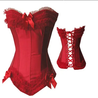 Gothic Vintage Red Corset Outer Wear Gathered Chest Support Waistband Red - Shop at LoveMi