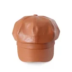 British Retro PU Leather Ladies Beret - Orange Red