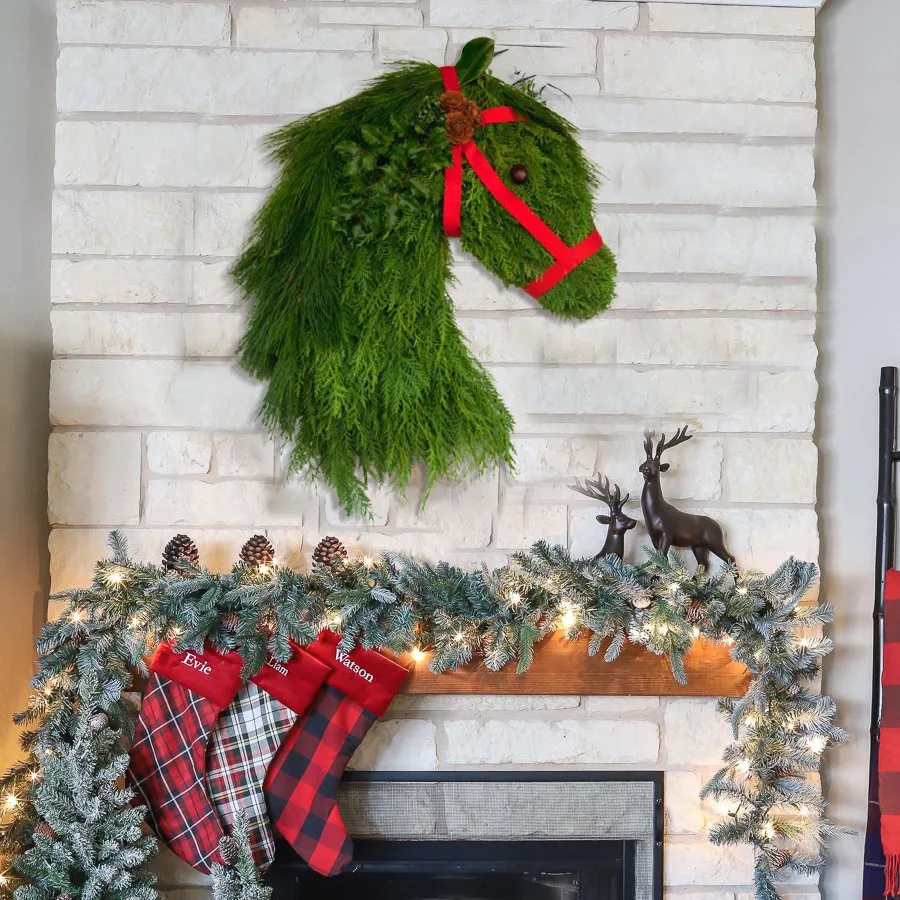 Farmhouse Double Horse Head Christmas Wreath Decoration Simulation Pine Branches Green - Shop at LoveMi