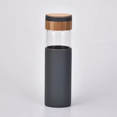 Handle Bamboo Cover Color Silicone Cover Outdoor Water Cup Grey - Shop at LoveMi