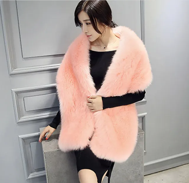 Fashion Lady Faux Fox Fur Collar Scarf Shawl Pink - Shop at LoveMi