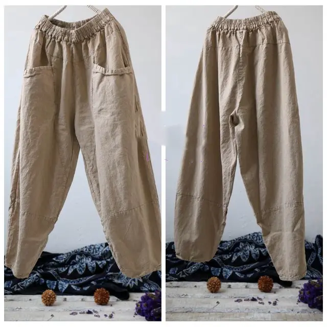 Practicing Yoga Pants Loose Large Size Carrot Pants Natural Hemp - Shop at LoveMi