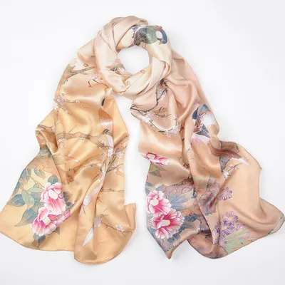Spring And Autumn Mid length Hand Curled Silk Long Scarf Magpie Primula - Shop at LoveMi