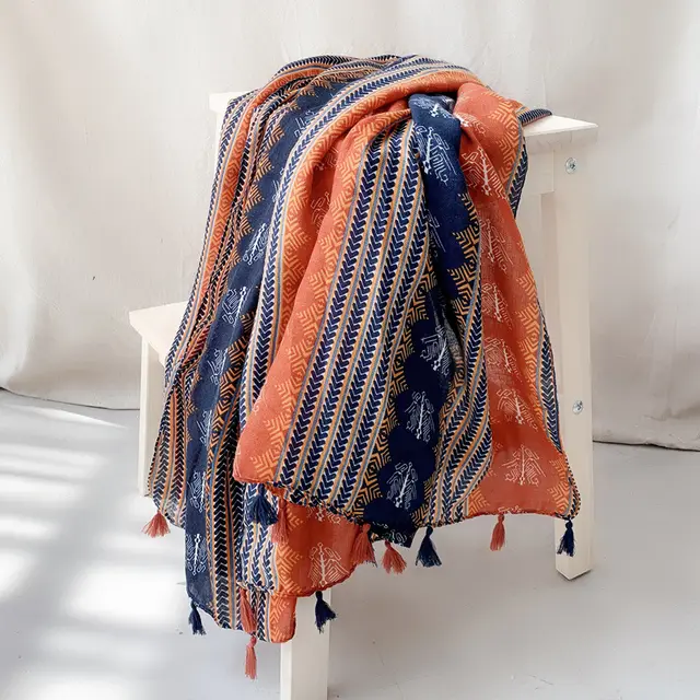 Ethnic Style Scarf Oversized Sunscreen Shawl Dual use Versatile Bluered - Shop at LoveMi