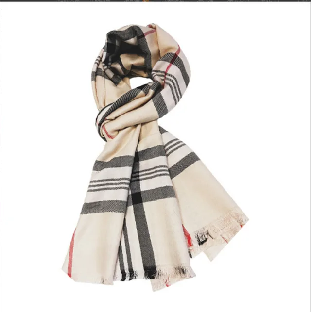 Fashion Plaid Cashmere Shawl Dual use Scarf Beige - Shop at LoveMi