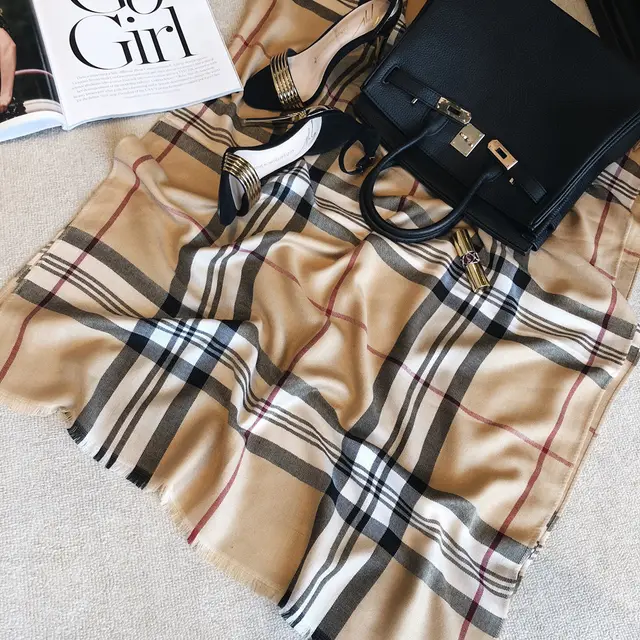 Fashion Plaid Cashmere Shawl Dual use Scarf Camel - Shop at LoveMi